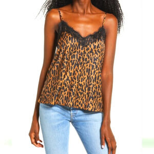 BP Lace trim satin leopard print camisole. Size large. NWT